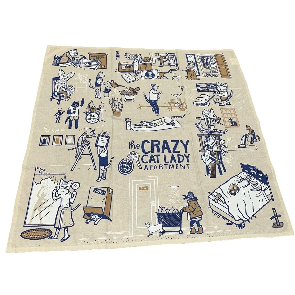 NWOT‎ Primitives By Kathy Crazy Cat Lady Apartment Whimsical Cotton Dish Towel